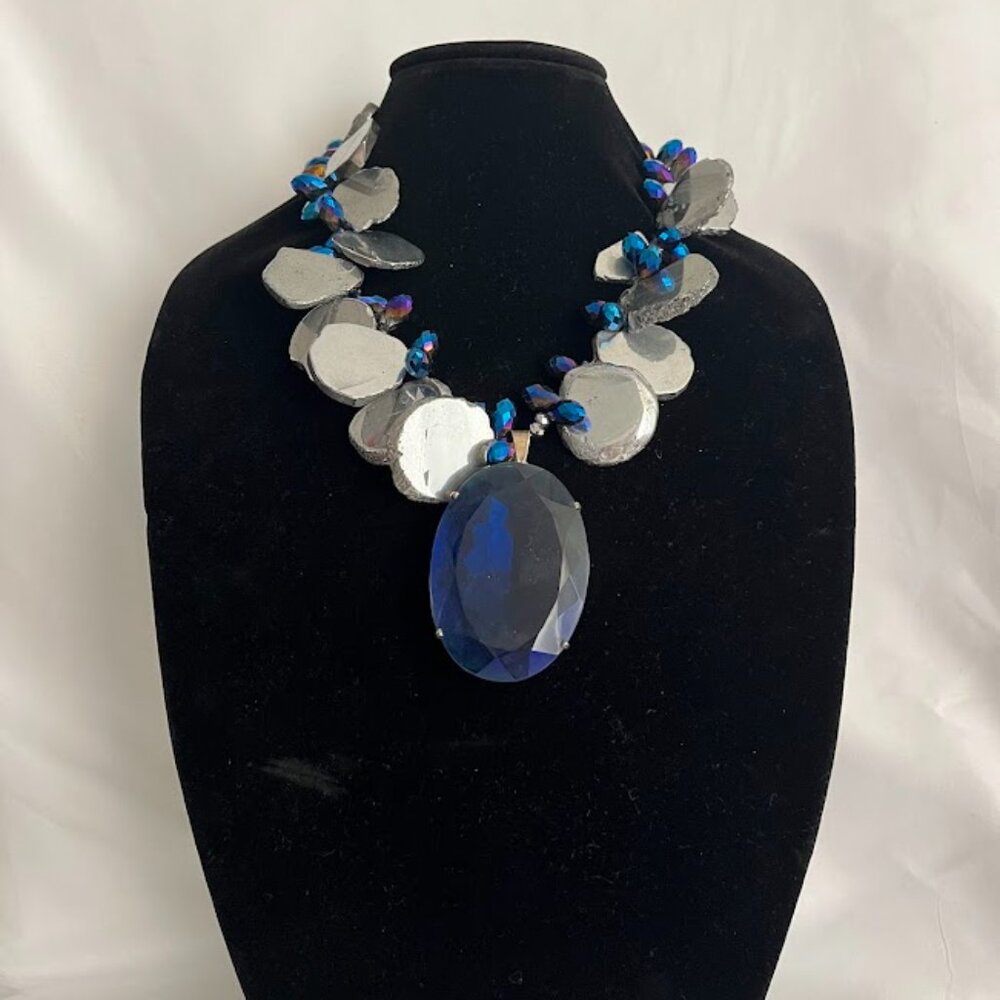 Neiman Marcus Custom Silver Stone Statement Neckl… - image 1